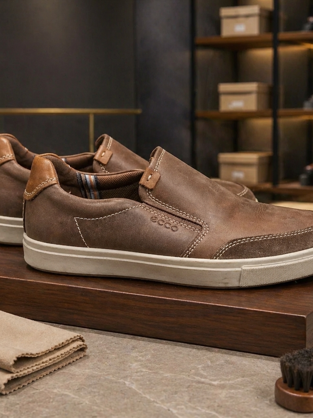 Ecco Men’s Brown Leather Slip-On Casual Loafers